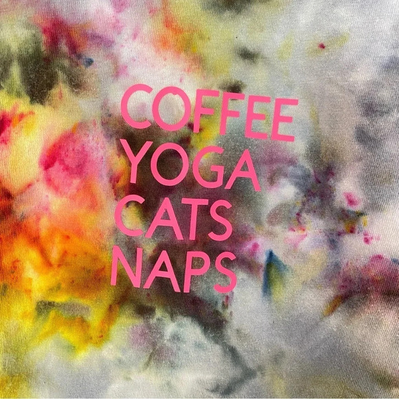 Cat Tee Womens Size Medium Tshirt Custom Tie Dyed Coffee Yoga Cats Naps Shirt - Picture 7 of 13